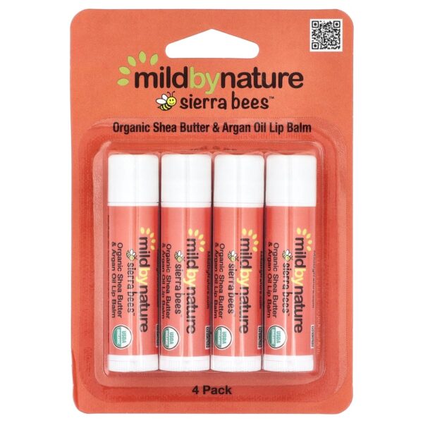 Sierra Bees(TM) Bálsamos Labiais Orgânicos Manteiga de Karité e Óleo de Argão Embalagem com 4 Unidades 4,25 g Cada - Mild By Nature