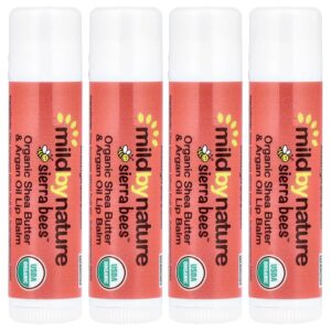 Sierra Bees(TM) Bálsamos Labiais Orgânicos Manteiga de Karité e Óleo de Argão Embalagem com 4 Unidades 4,25 g Cada - Mild By Nature