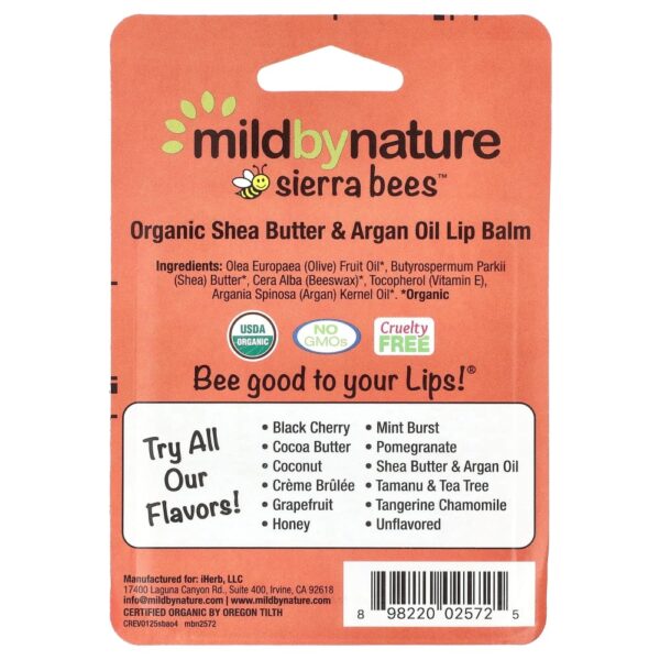Sierra Bees(TM) Bálsamos Labiais Orgânicos Manteiga de Karité e Óleo de Argão Embalagem com 4 Unidades 4,25 g Cada - Mild By Nature