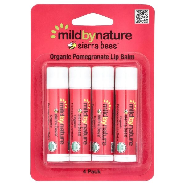 Sierra Bees(TM) Bálsamos Labiais Orgânicos Romã Embalagem com 4 Unidades 4,25 g Cada - Mild By Nature