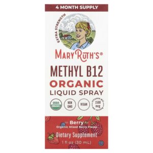 Spray Líquido de Methyl Vitamina B12 Orgânico Fruto Silvestre 1500 mcg 30 ml - MaryRuth's
