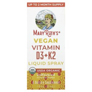 Spray Líquido Vegano de Vitaminas Vitamina D3 e K2 Sem Sabor 30 ml - MaryRuth's