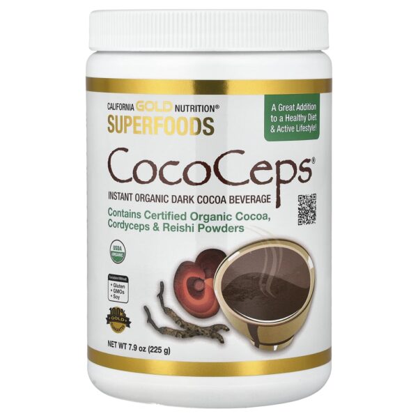 Superfoods CocoCeps Cacau Orgânico Cordyceps e Reishi 225 g - California Gold Nutrition