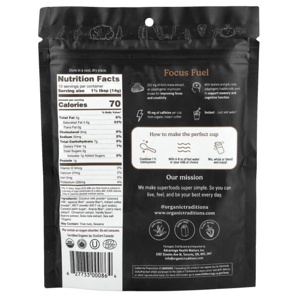 Superfoods Focus Fuel Mushroom Coffee 140 g - Organic Traditions