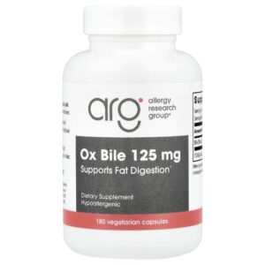 Suplemento de Bile de Boi Ox Bile 125 mg 180 Cápsulas Vegetarianas - Allergy Research Group