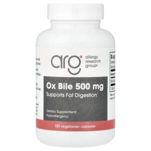 Suplemento de Bile de Boi Ox Bile 500 mg 100 Cápsulas Vegetarianas - Allergy Research Group
