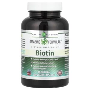 Suplemento de Biotina 10000 mcg 200 Cápsulas Vegetais - Amazing Nutrition