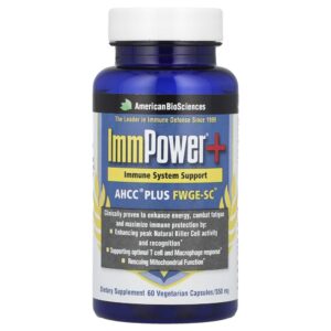 Suplemento de Suporte Imunológico ImmPower Plus AHCC com FWGE-SC 60 Cápsulas Vegetarianas - American Biosciences