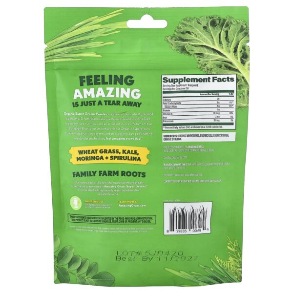 Suplemento de Verdes Orgânicos Super Greens em Pó Original 150 g - Amazing Grass