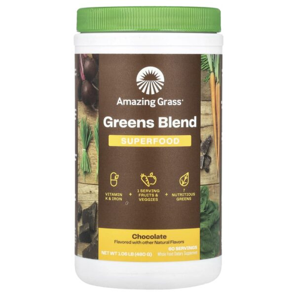Suplemento de Verdes Orgânicos Super Greens Sabor Chocolate 480 g - Amazing Grass