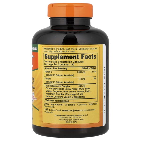 Suplemento de Vitamina C Ester-C com Bioflavonoides Cítricos 500 mg 240 Cápsulas Vegetarianas - American Health