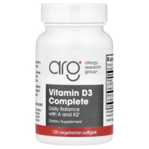 Suplemento de Vitamina D3 Completa 120 Cápsulas Softgel Vegetarianas - Allergy Research Group