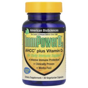 Suplemento Imunológico ImmPower D3 AHCC com Vitamina D3 30 Cápsulas Vegetais - American Biosciences