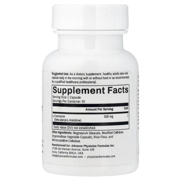 Suplemento L-Carnosina 500 mg 30 Cápsulas Vegetais - Advance Physician Formulas