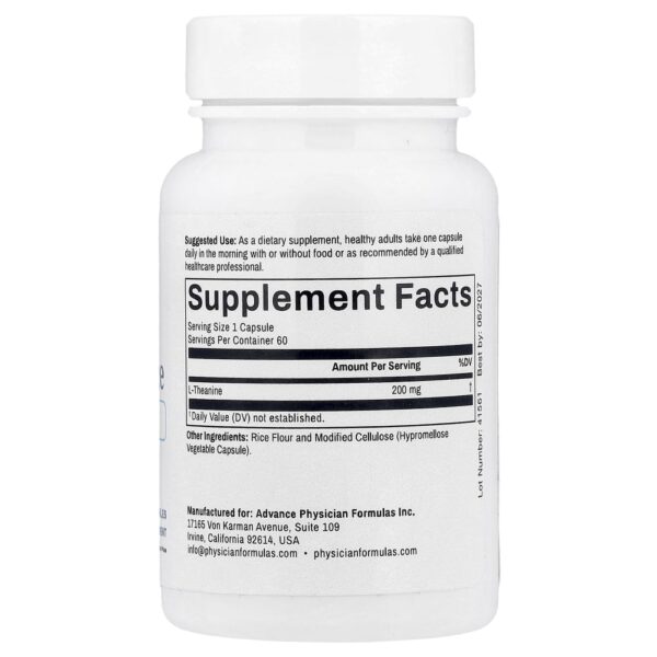 Suplemento L-Teanina L-Theanine 200 mg 60 Cápsulas Vegetais - Advance Physician Formulas