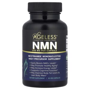 Suplemento NMN Nicotinamida Mononucleotídeo 500 mg 30 Cápsulas Vegetais - Ageless Foundation Laboratories
