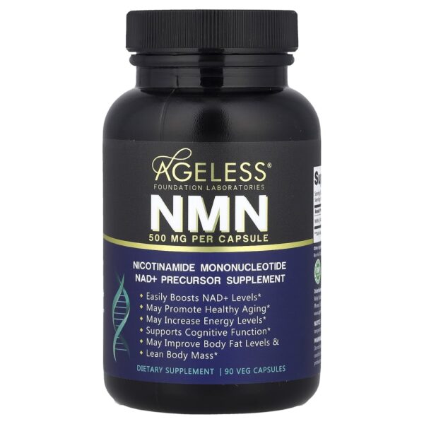 Suplemento NMN Nicotinamida Mononucleotídeo 500 mg 90 Cápsulas Vegetais - Ageless Foundation Laboratories