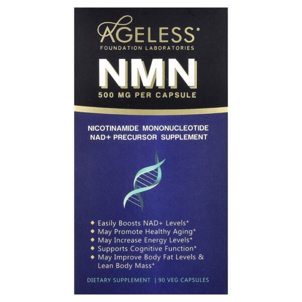 Suplemento NMN Nicotinamida Mononucleotídeo 500 mg 90 Cápsulas Vegetais - Ageless Foundation Laboratories
