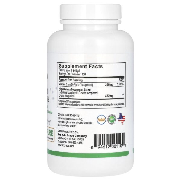 Suplemento Unique E Vitamina E Tocoferóis Mistos 120 Cápsulas Gelatinosas - A.C. Grace Company