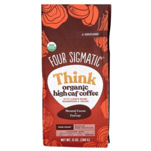 Think Café Orgânico com Alto Teor de Cafeína com Cogumelo Juba-de-Leão e Yacon Moído Torra Escura 340 g - Four Sigmatic