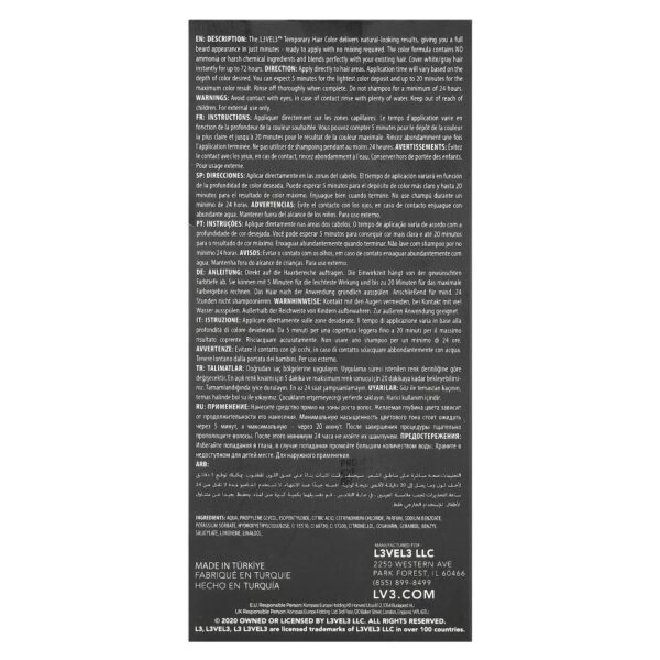 Tintura Capilar Temporária Preto 125 ml - Level 3