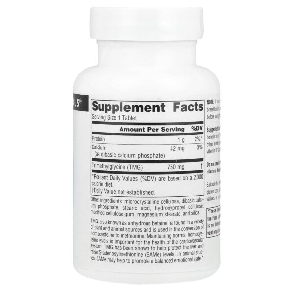 TMG Trimetilglicina 60 Comprimidos - Source Naturals