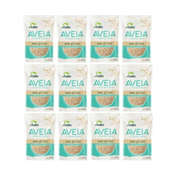 kit 12 Aveias flocos finos (Integral sem Glúten) 200g cada - Vitalin