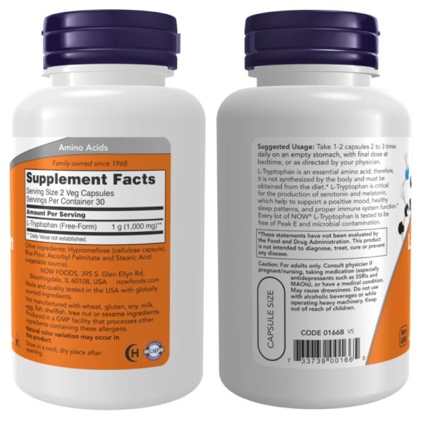 L-Triptofano 500MG 60 Cápsulas Vegetais - Now Foods