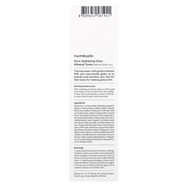 Tônico Mineral Hidratante e Iluminador No. 4 200 ml - Numbuzin