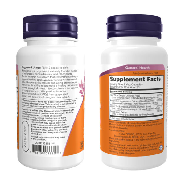 Natural Resveratrol 50mg 60 Veg Cápsulas - Now Foods