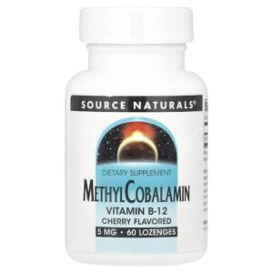 Vitamina B12 Metilcobalamina Sabor Cereja 5.000 mcg 60 Pastilhas Sublinguais - Source Naturals