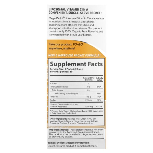 Vitamina C Lipossomal Mega-Pack 10 Sachês de 20 ml - Aurora Nutrascience