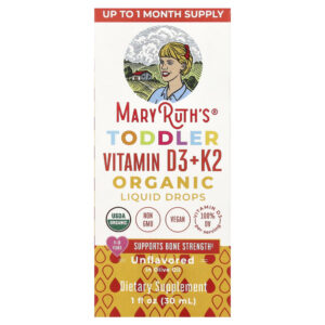 Vitamina D3 + K2 Orgânica em Gotas Líquidas 1 a 3 Anos Sem Sabor 30 ml - MaryRuth's