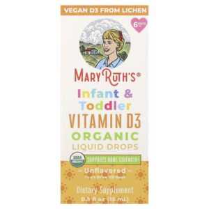 Vitamina D3 Orgânica em Gotas para Bebês e Crianças Pequenas A Partir de 6 Meses Sem Sabor 15 ml - MaryRuth's