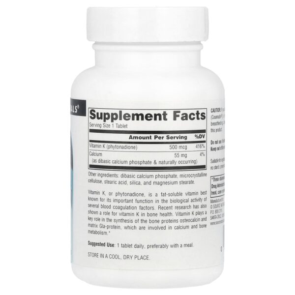 Vitamina K 500 mcg 200 Comprimidos - Source Naturals
