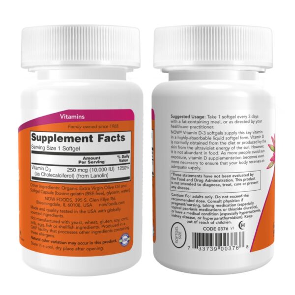 Vitamina D-3 10,000 Ui 240 Softgels - Now Foods
