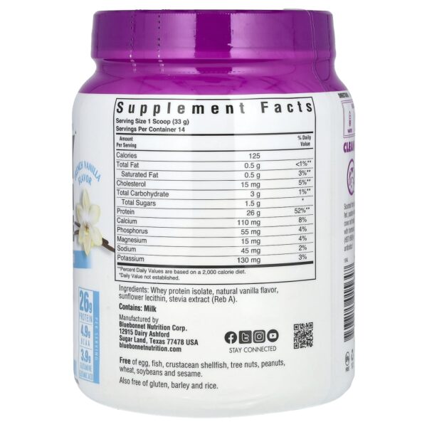 Whey Protein Isolado Baunilha Francesa 462g - Bluebonnet Nutrition