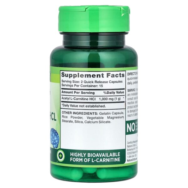 Nature's Truth - Cloridrato de Acetil L-Carnitina Superpotência 30 Cápsulas de Liberação Rápida (500 mg por Cápsula)