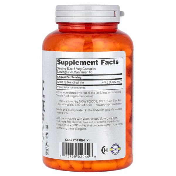 NOW Foods - Sports Creatina Mono-hidratada 750 mg 240 Cápsulas Vegetais