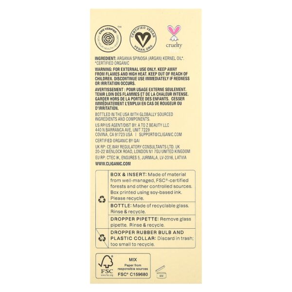 Cliganic - Drop of Weightless Moisture Óleo de Argão Orgânico 120 ml