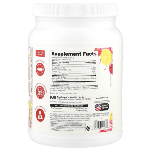 Nutrabio Labs - Clear Protein Powder Isolado de Proteína Whey Limonada de Morango 518 g