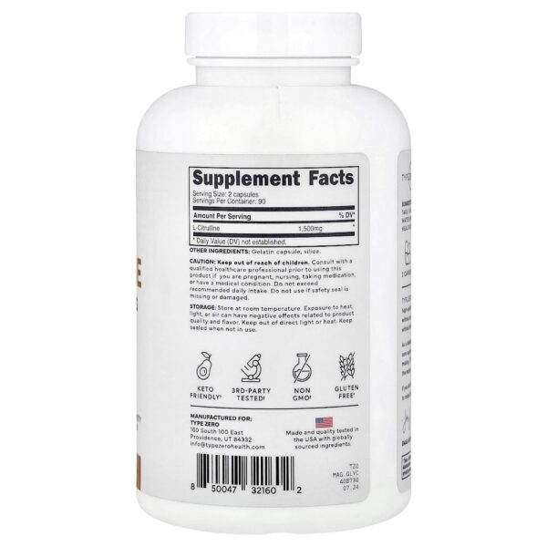 TypeZero - Clean L-Citrulina 180 Cápsulas (750 mg por Cápsula)