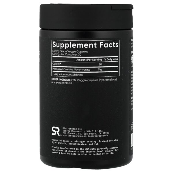Sports Research - Creatina Mono-hidratada Micronizada 120 Cápsulas Vegetais (1,25 g por Cápsula)