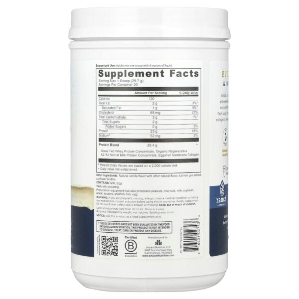 Ancient Nutrition - Proteína Whey Fava de Baunilha 594 g