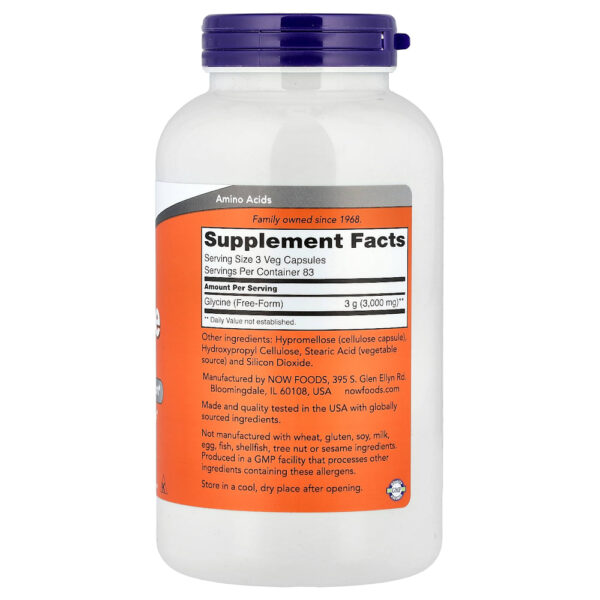NOW Foods - Glicina 1.000 mg 250 Cápsulas Vegetais