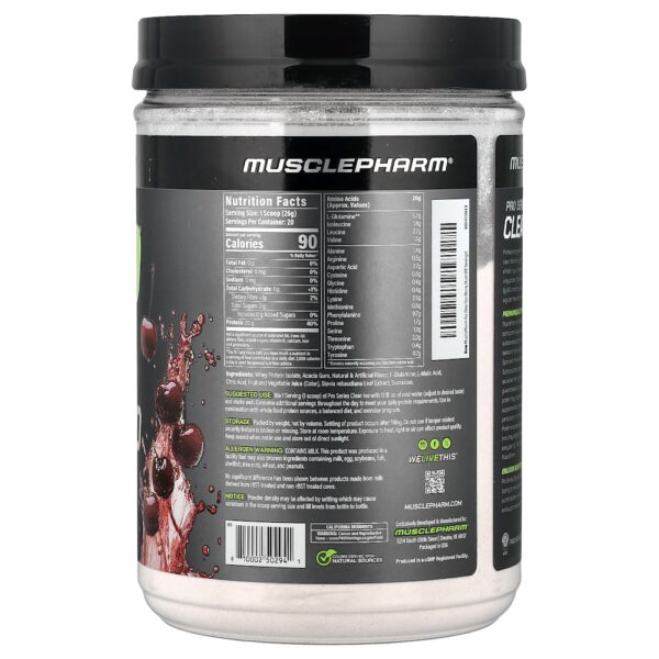 MusclePharm - Pro Series Clear-ISO Mistura para Bebida de Proteína em Pó Slush de Cereja 520 mg