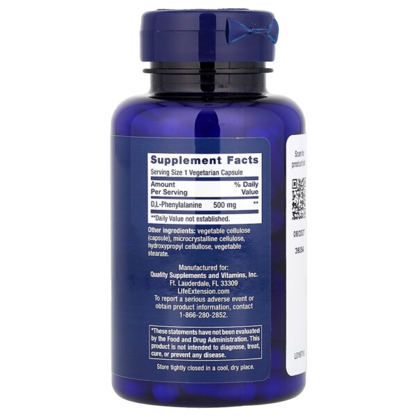 Life Extension - D L-Fenilalanina 500 mg 100 Cápsulas Vegetarianas
