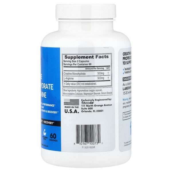 fitcode - Creatina Mono-Hidratada + L-Arginina 120 Cápsulas Vegetais