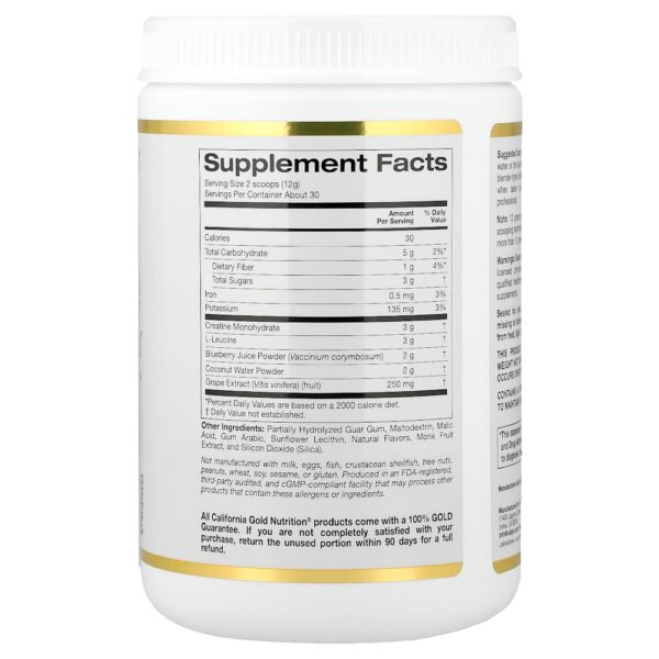 14-13.jpg California Gold Nutrition - Creatine Cognitive Formula com L-Leucina Extrato de Mirtilo Coco e Uva 354 g