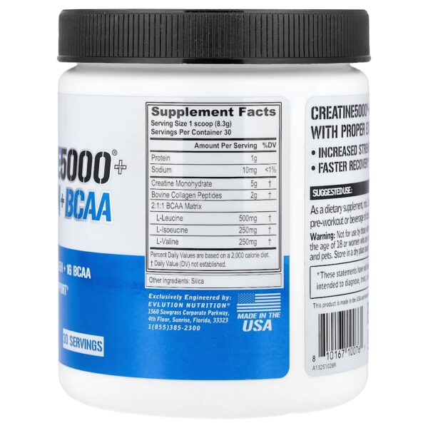 EVLution Nutrition - Creatine5000 com Colágeno + BCAA Para Mulheres Sem Sabor 249 g